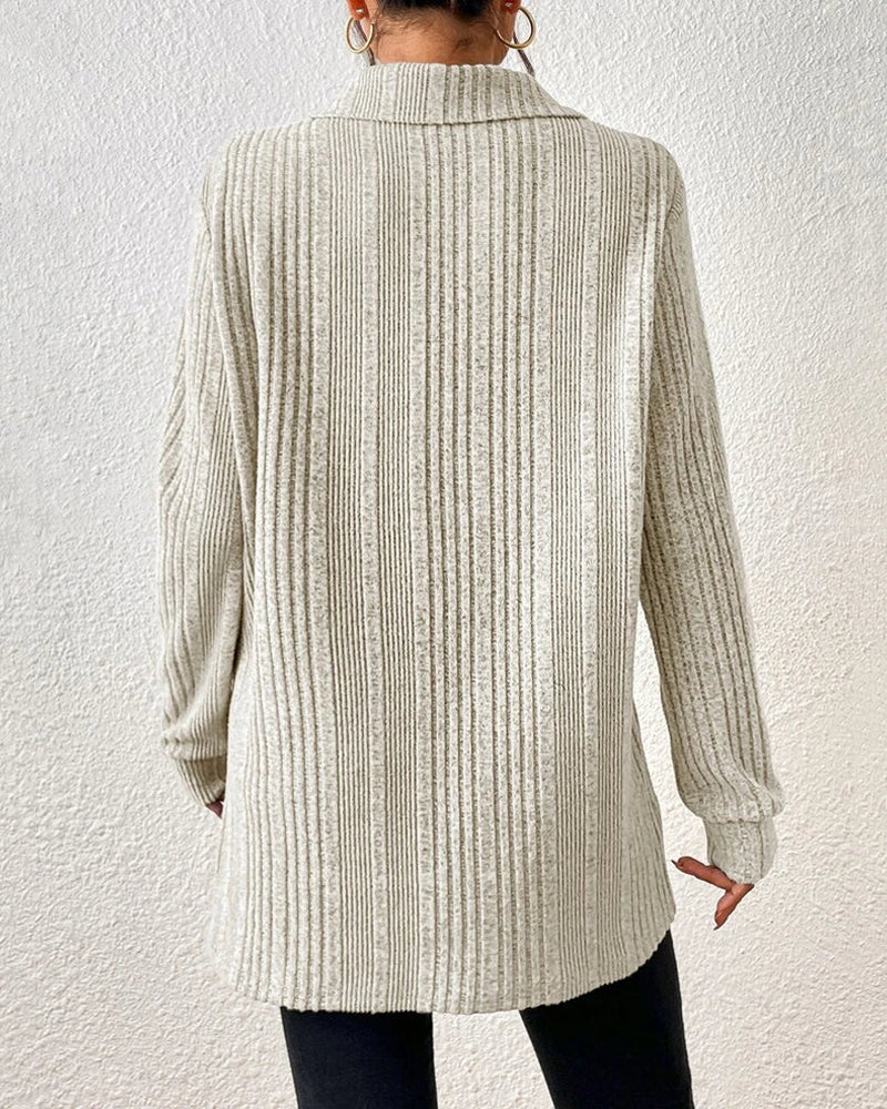 Rib solid color lapel top
