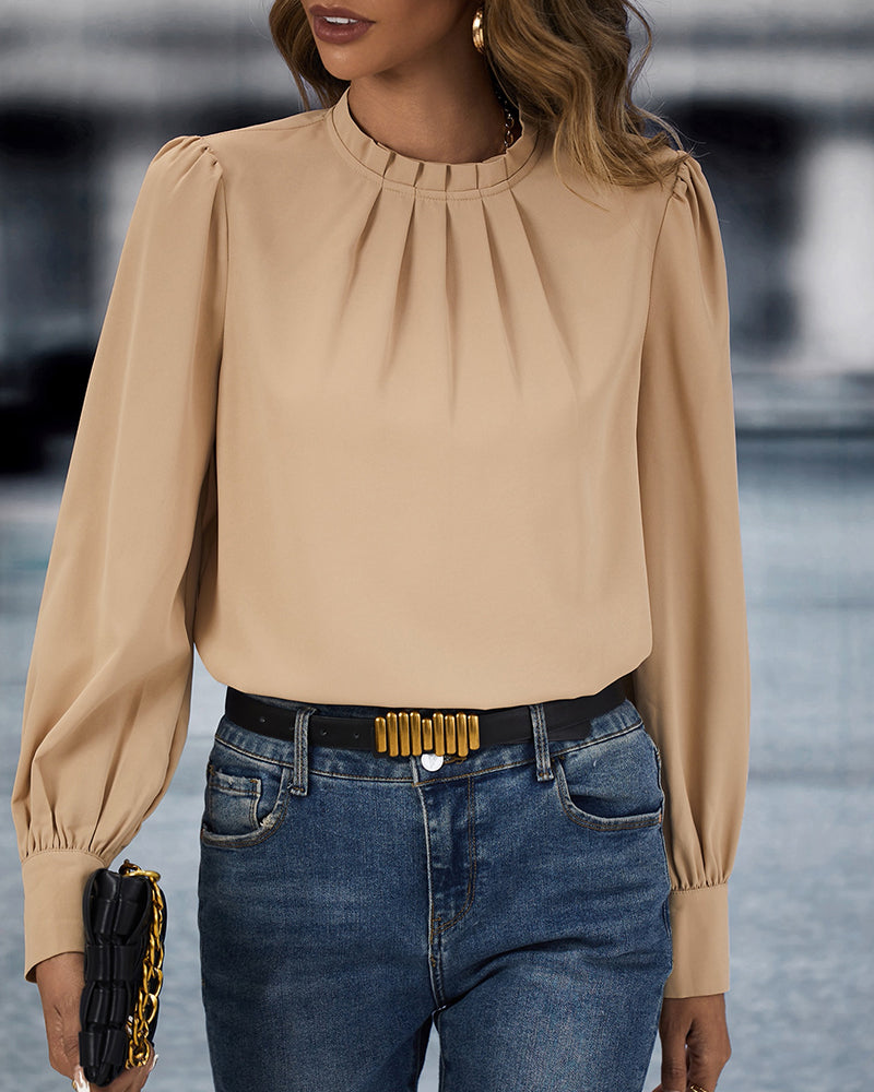 Stand collar solid color top