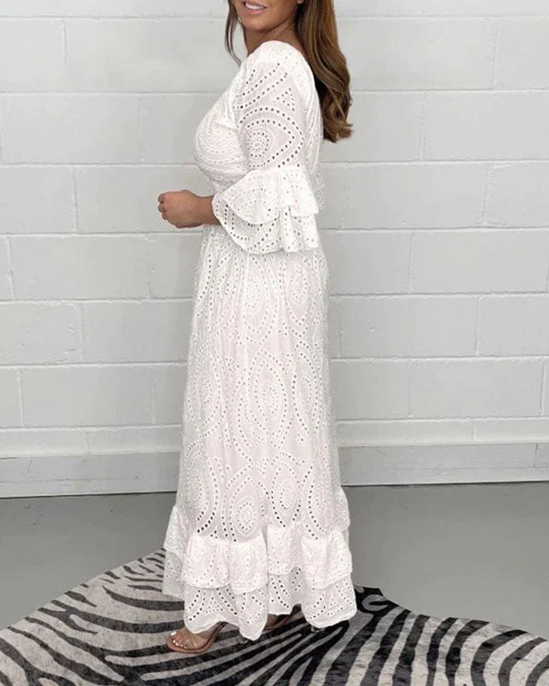 Loose solid color v neck high waist dress