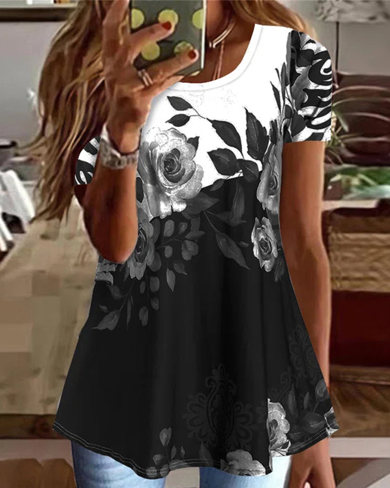Floral print short sleeve crewneck t-shirt