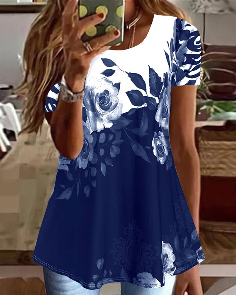 Floral print short sleeve crewneck t-shirt