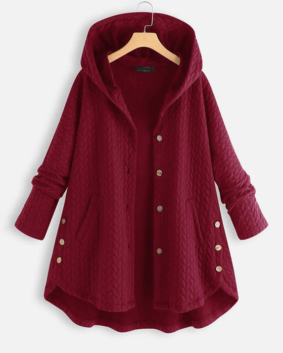 Hooded solid color loose coat