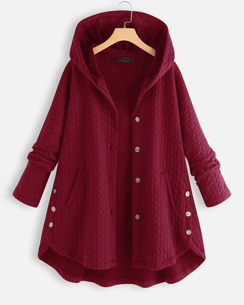 Hooded solid color loose coat