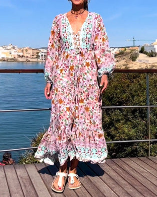 V-neck Floral Print Dress