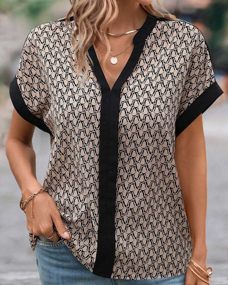Fashion print v-neck blouse