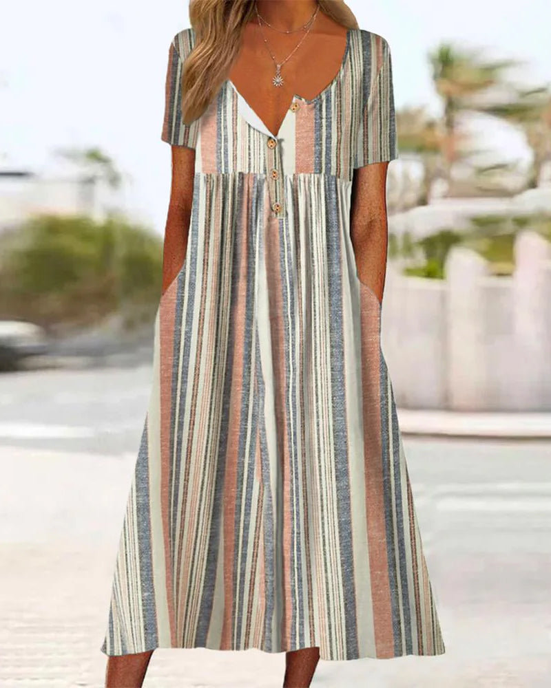 Striped colorblock print pocket dress