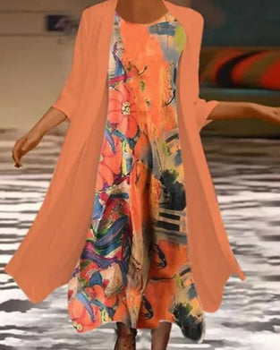 Round Neck floral print two-piece set