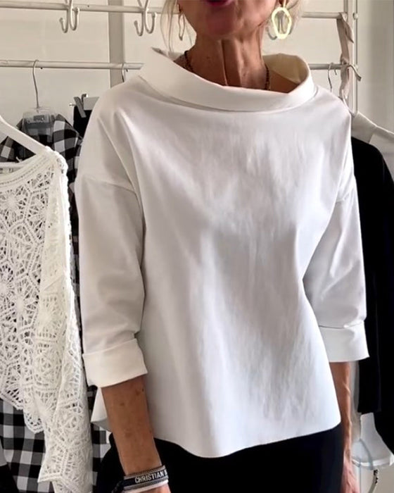 Solid color lapel casual top