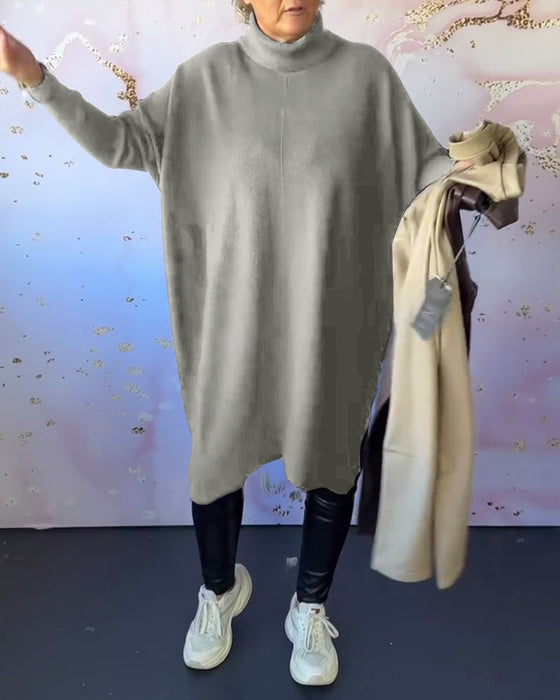 Casual solid color high collar long sleeve pullover