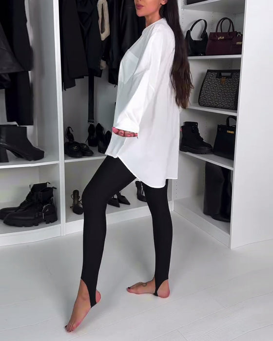 Solid Color Leggings With Ankle Straps