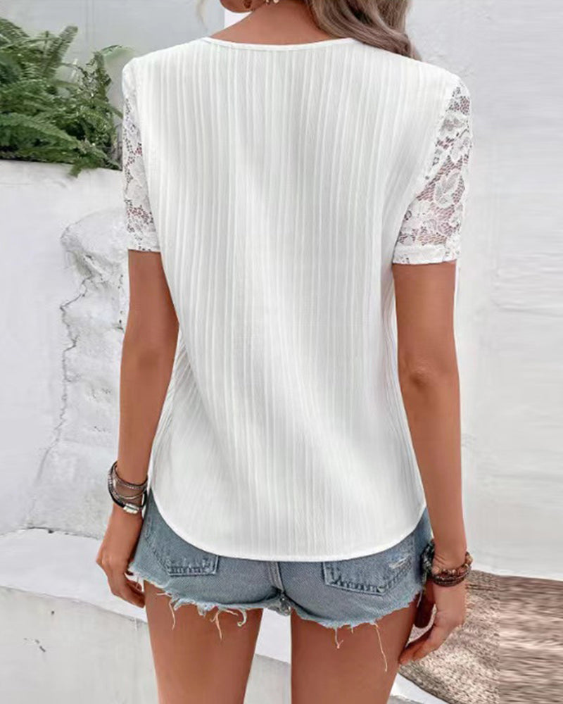 Solid Color Short Sleeve Blouse