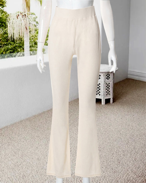 Solid color flared slim fit trousers