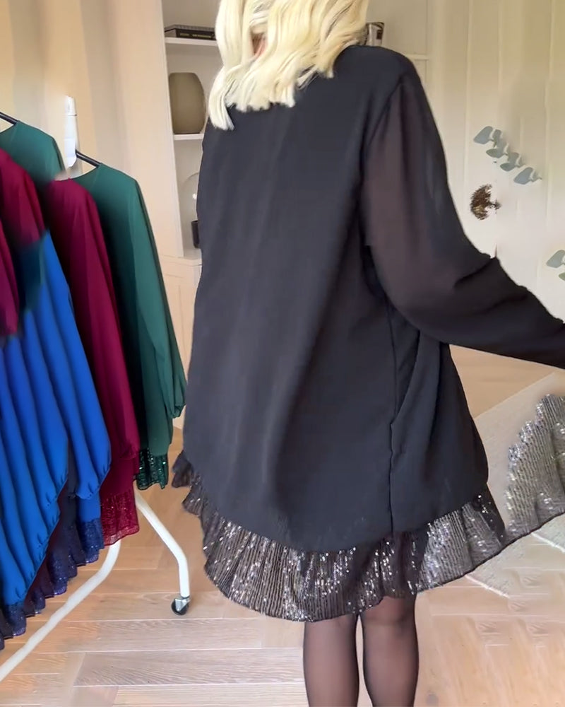 Solid Color Round Neck Patchwork Dress