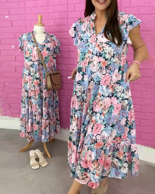 Floral print V-neck casual short-sleeved dress