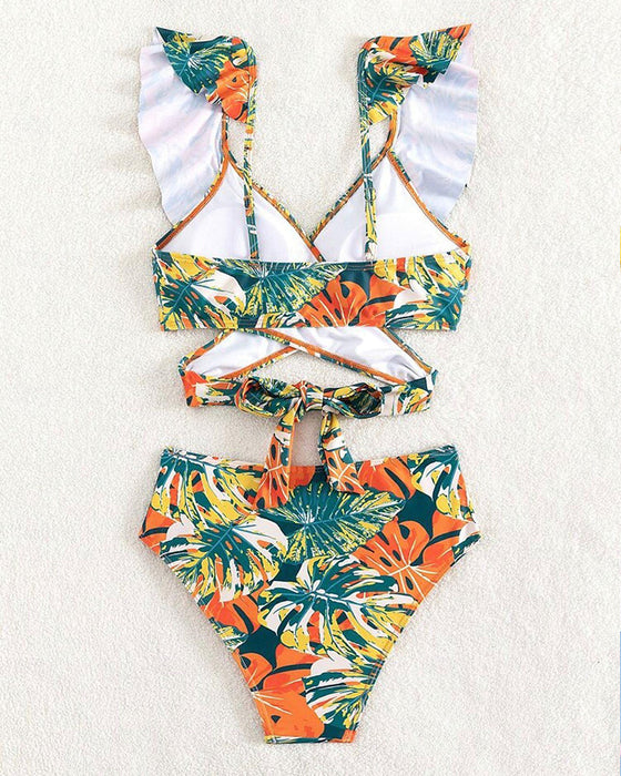 Ruffled backless bikini swimsuit