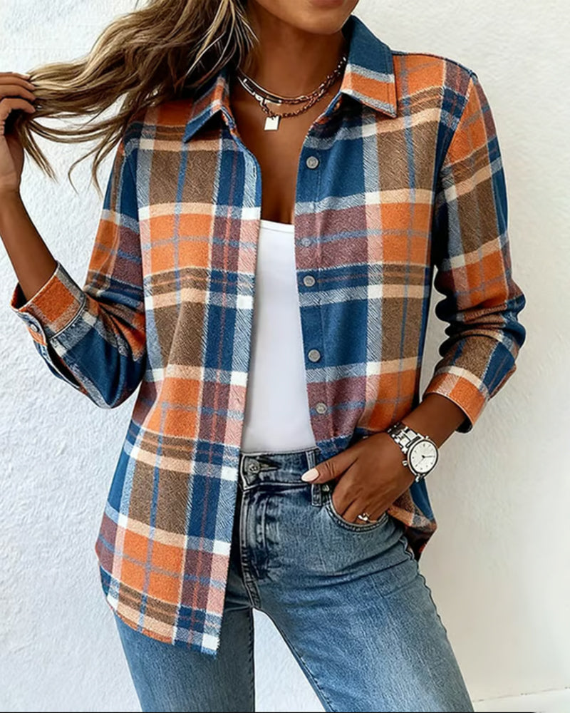 Plaid Lapel Long Sleeve Shirt