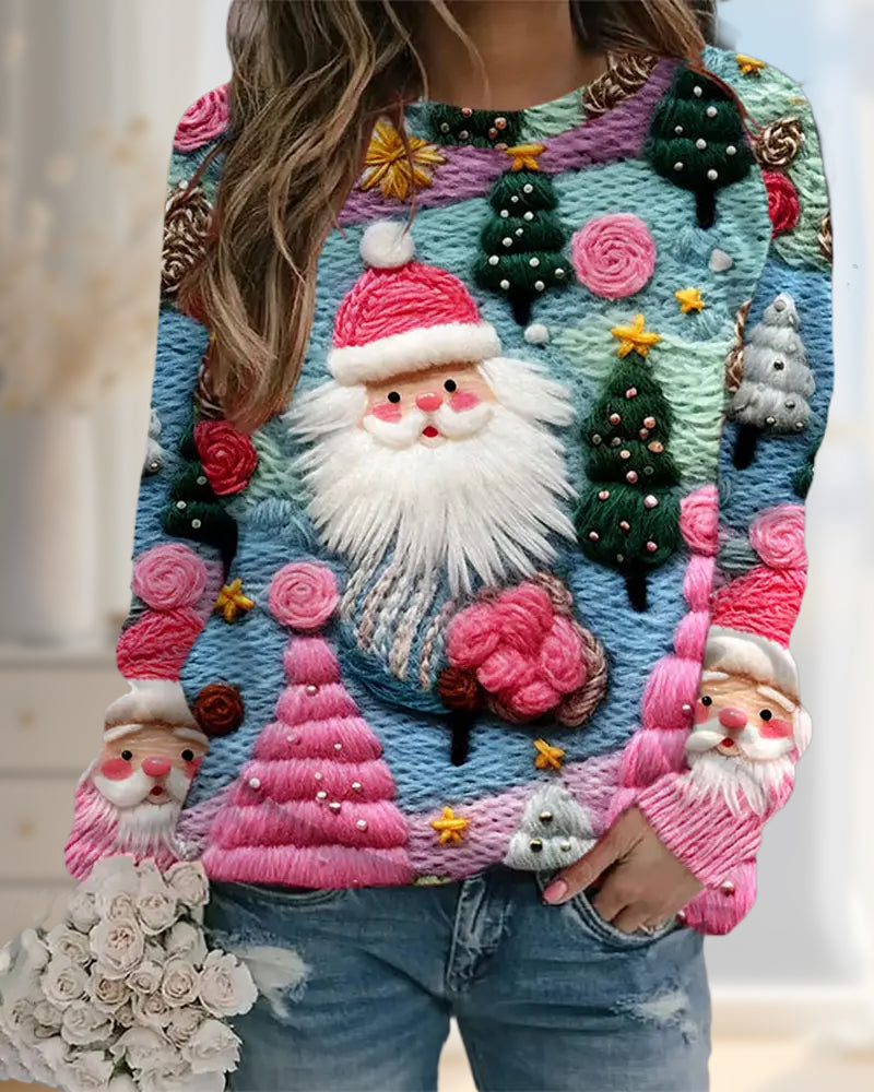 Christmas Tree & Santa Claus Printed Hoodie