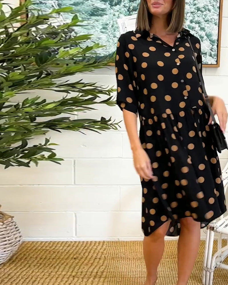 Buttoned polka dot print dress
