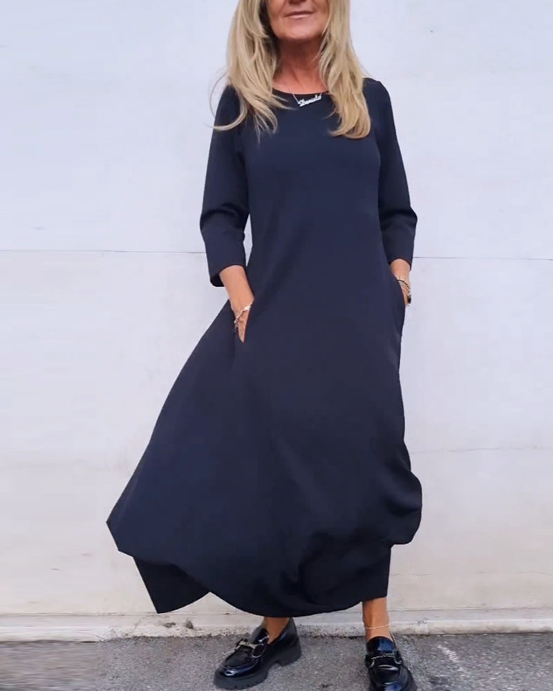 Simple solid color pocket dress