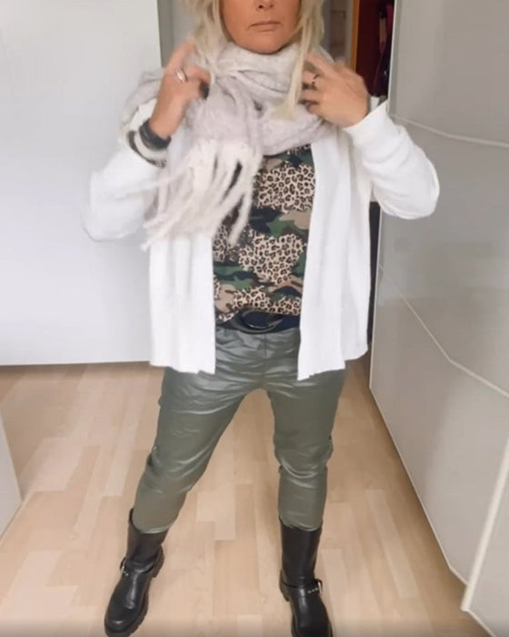 V-Neck Leopard Print Top