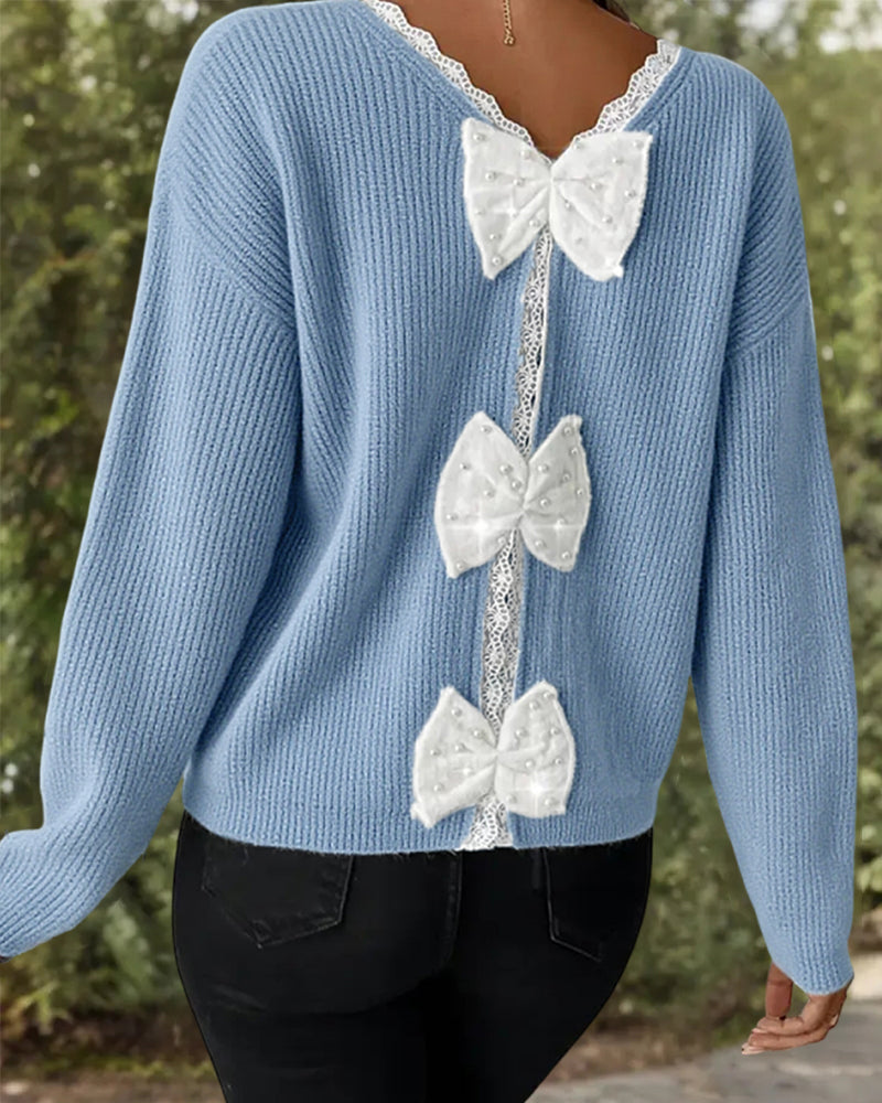 Long-Sleeved Back Bow Pullover