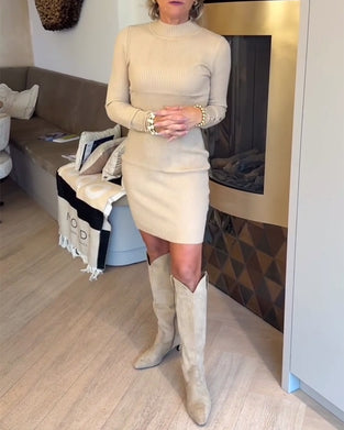 Button-Detail Long-Sleeve Dress