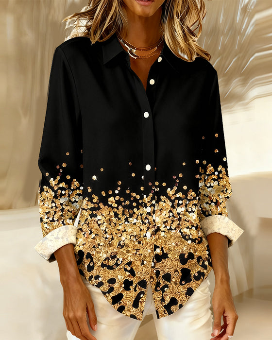 Lapel Long-Sleeved Printed Shirt
