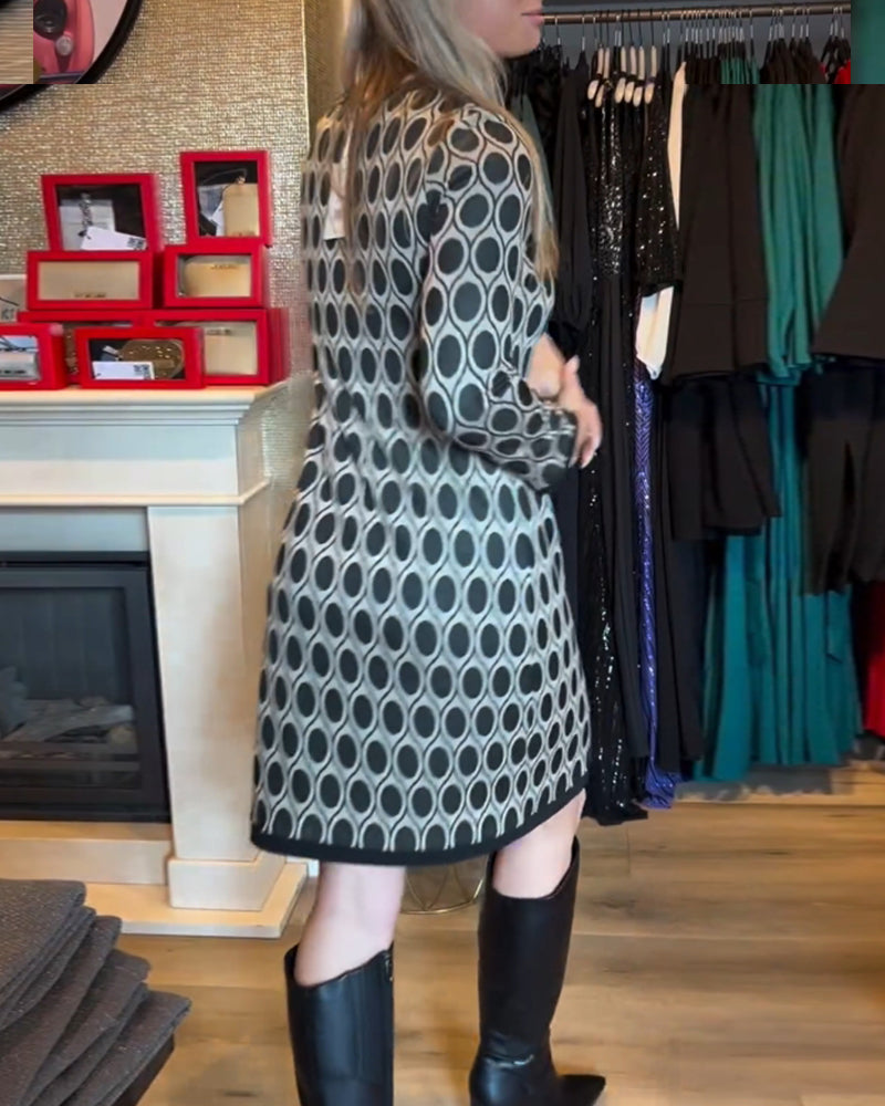 Polka dot print knee length dress