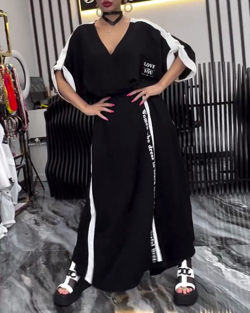 V-Neck Irregular Loose Trousers Suit