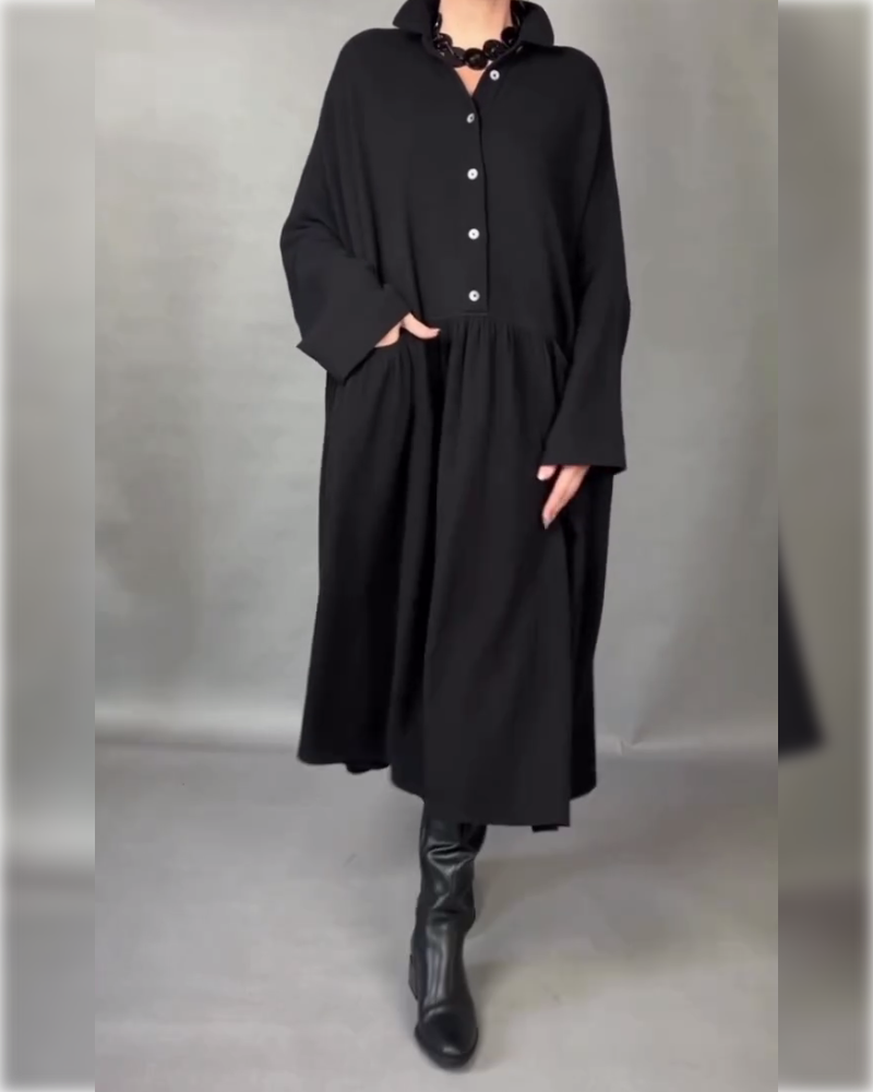 Lapel Button Oversized A-Line Dress