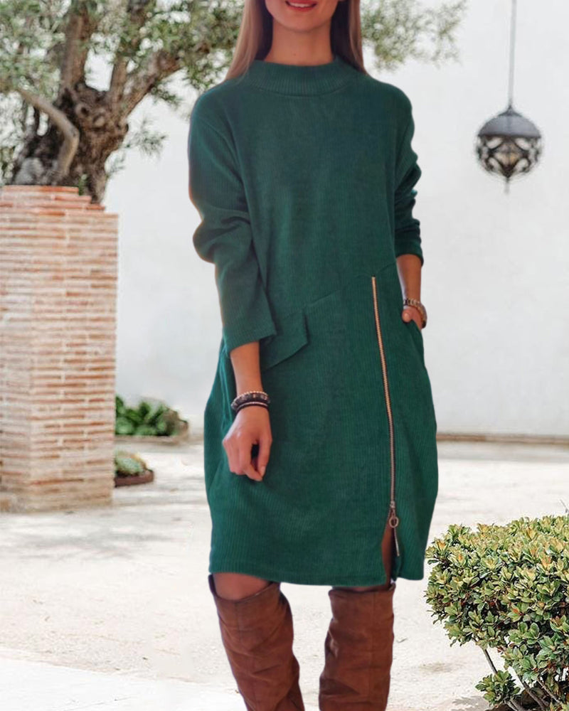 Simple Long Sleeve Dress with Zipper