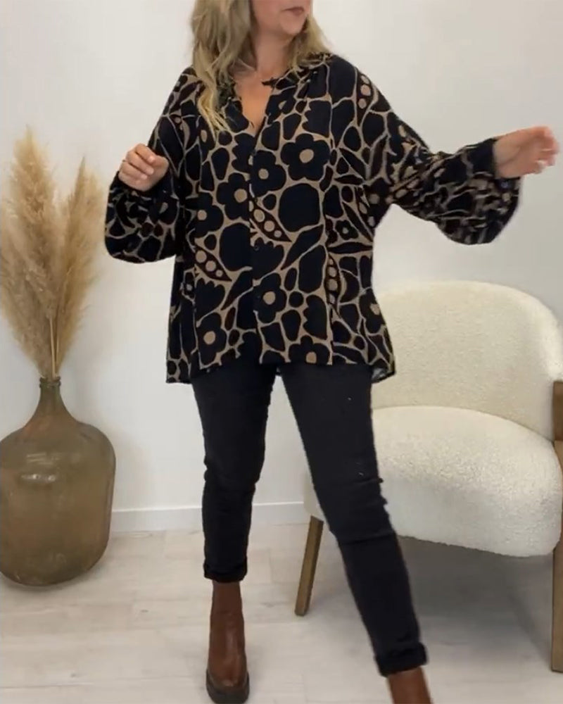 Floral print casual long sleeve top
