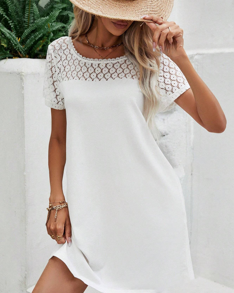 Round Neck V-Back Patchwork Dress