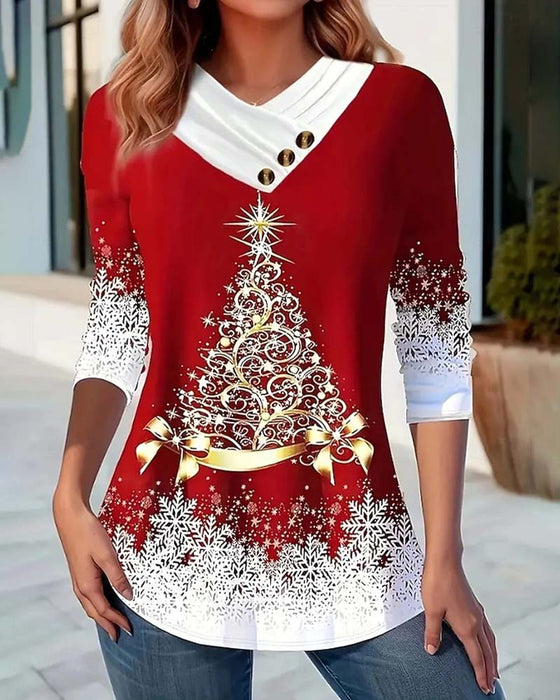 Asymmetric Collar Button Christmas Tree Top