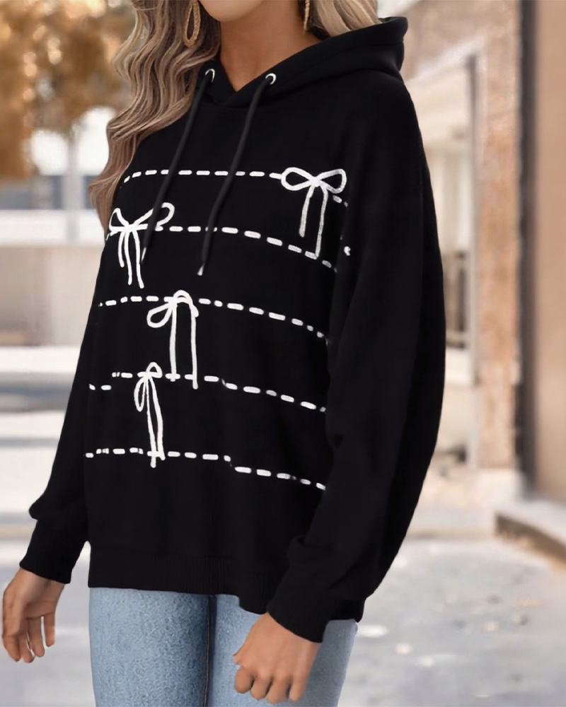 Hooded Bow Print Sweatshirt