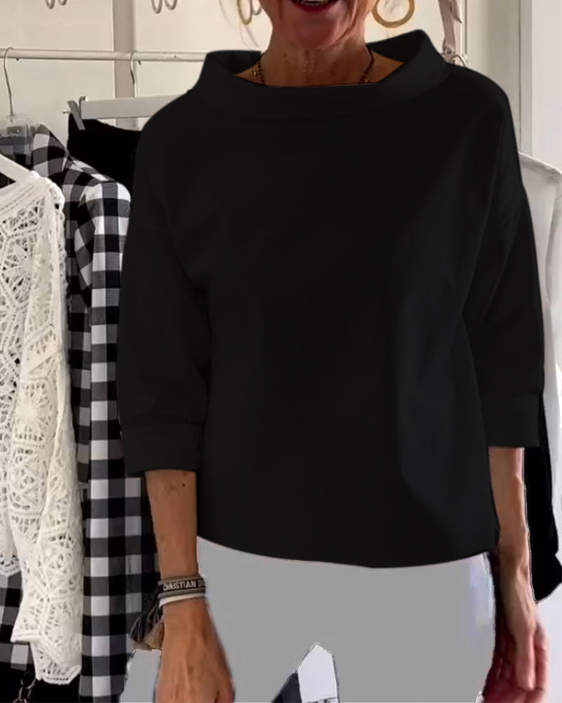 Solid color lapel casual top