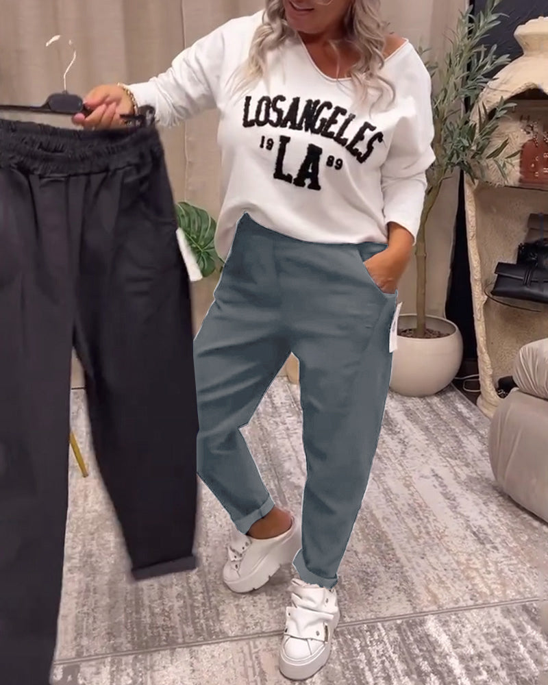 Casual solid color pocket pants