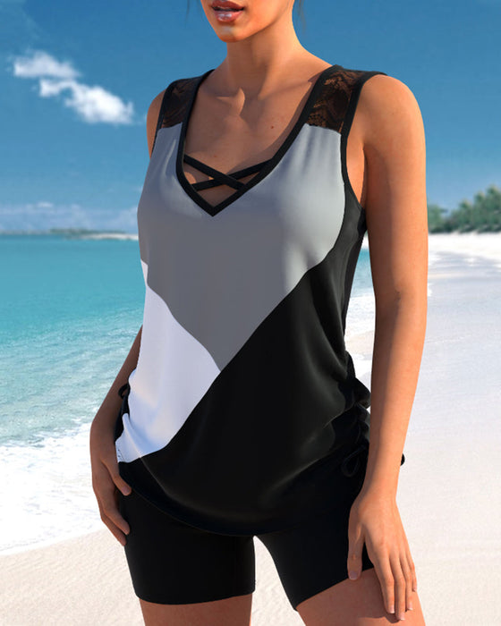 Color Block Print Tankinis