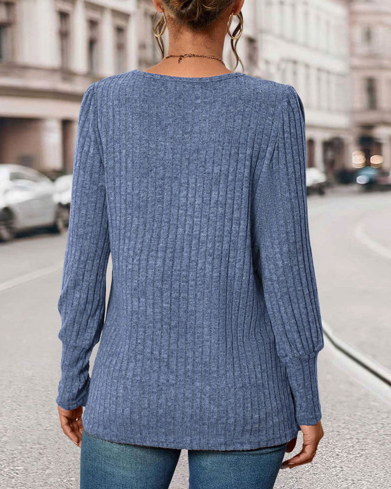 Square collar button-up solid color top