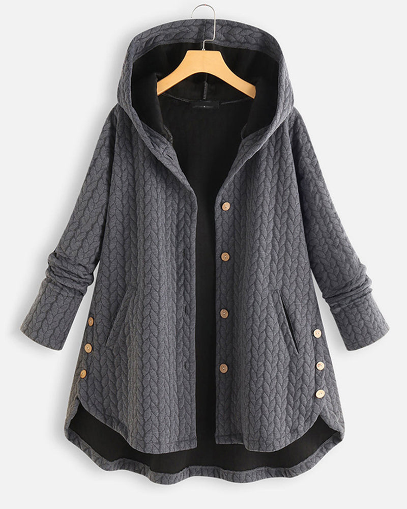 Hooded solid color loose coat