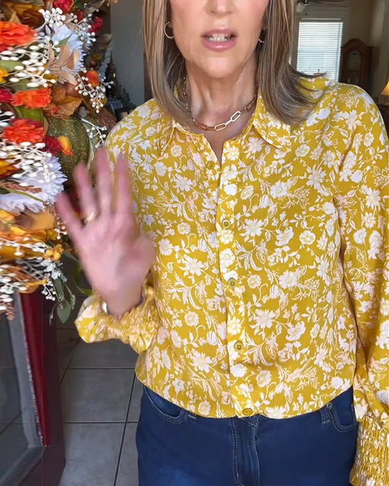 Retro Button and Floral Prints Blouse
