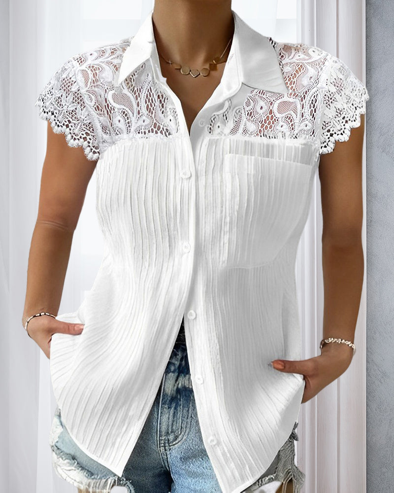 Lace sleeve solid color blouse