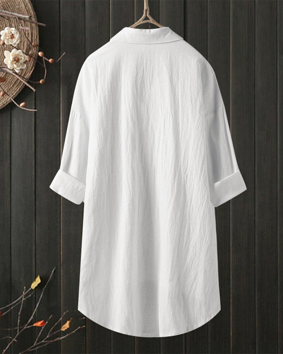 Solid Color Loose Blouse with Long Sleeves