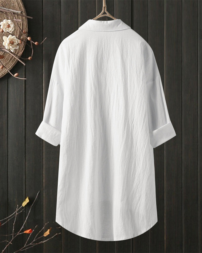 Solid Color Loose Blouse with Long Sleeves