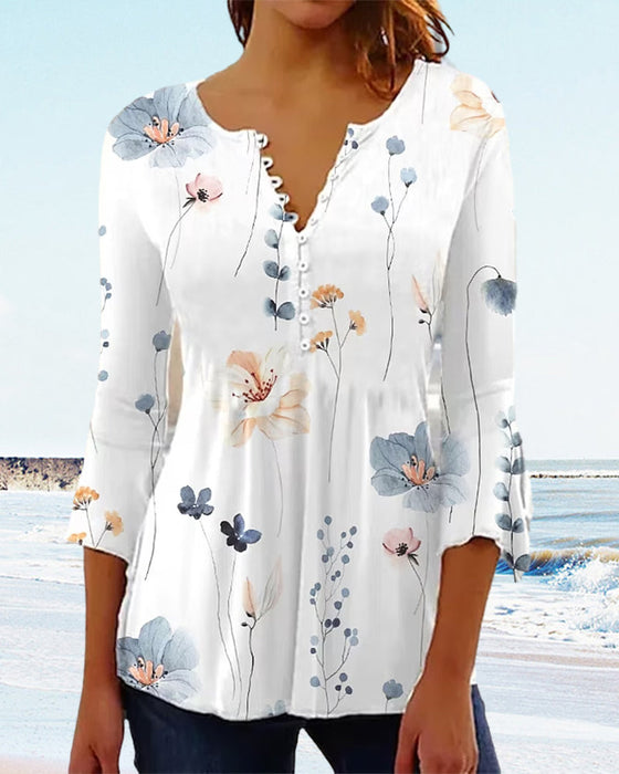 Floral print three quarter sleeve top
