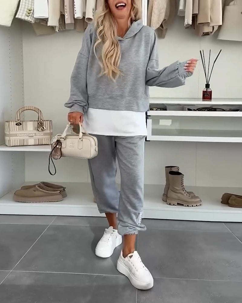 Casual Hooded Sweatshirt and Pants Set