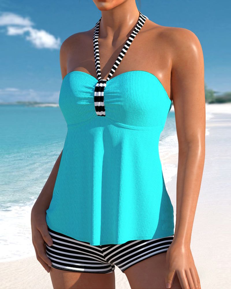 Halter stripe print tankinis