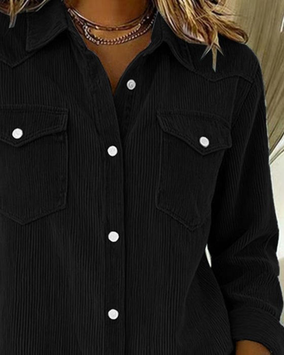 Long-Sleeved Lapel Button-Down Shirt