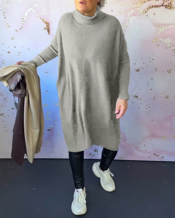 Casual solid color high collar long sleeve pullover