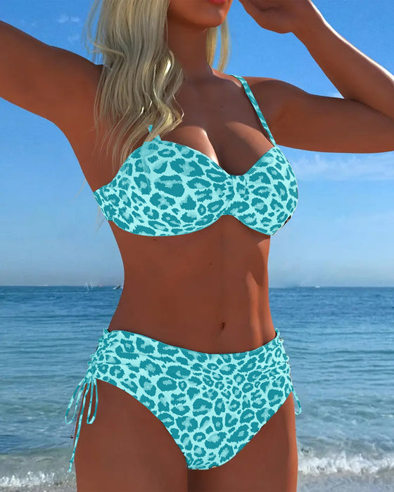 Lace-Up Leopard Print Two-Piece Swimsuit